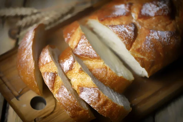 Selektivní Soustředění Čerstvý Pšeničný Chléb Tabuli Chléb Plátcích — Stock fotografie