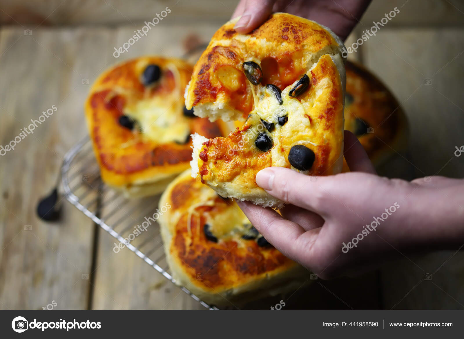 Download Mini Pizza Hand Fresh Homemade Pizzas Stock Photo Image By C Sunvic 441958590
