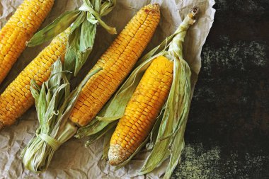 Kağıt üzerinde ızgara mısır koçanı..
