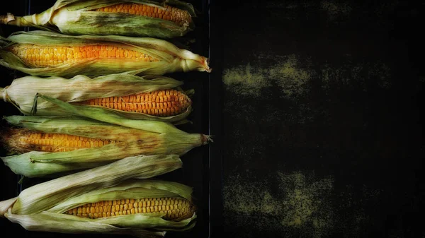 Baked corn in the leaves. Appetizing grilled corn.