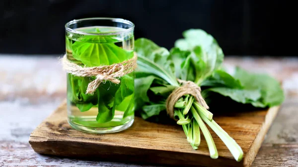 Plantain Leaf Drink Čerstvé Listy Banánu Zdravý Nápoj Proti Kašli — Stock fotografie