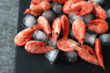 Seçici odaklanma. Buzda karides. Yakın plan..