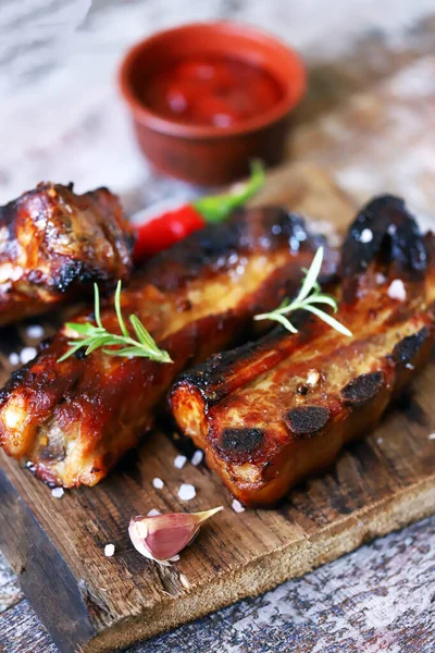 Glaserade Fläskrevben Träskiva Matlagning Bbq Revben — Stockfoto