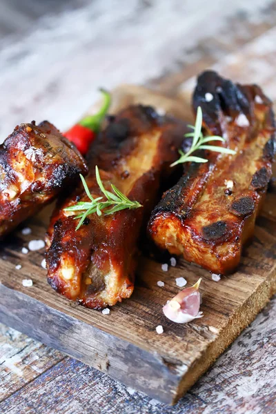 Glaserade Fläskrevben Träskiva Matlagning Bbq Revben — Stockfoto