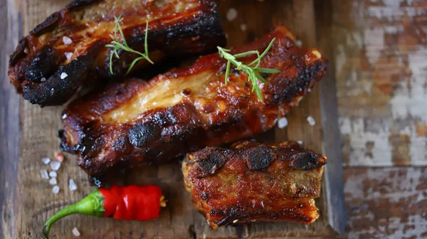 Glaserade Fläskrevben Träskiva Matlagning Bbq Revben — Stockfoto