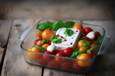 Feta tomatoes pasta cooking recipe.