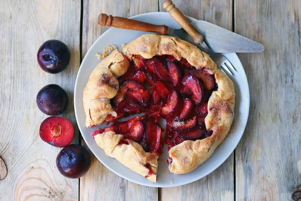 Pflaume Galette Herbstdessert Mit Pflaumen — Stockfoto