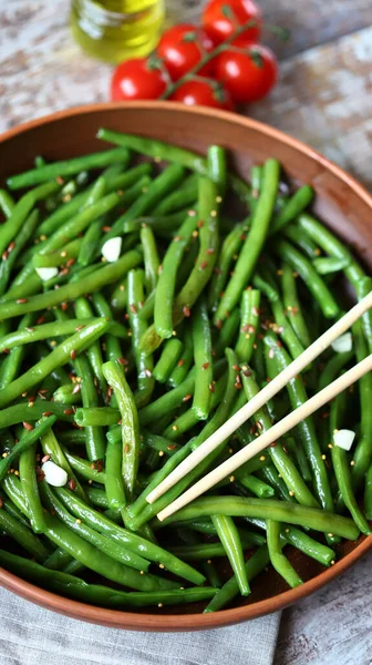 Cooked Green Beans Bowl Healthy Food Vegan Food — Stock Photo, Image