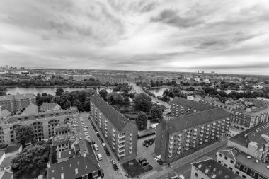 Kopenhag üzerindeki bir uçaktan panoramik manzara.