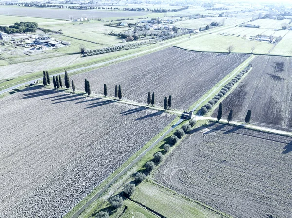 Vista Aérea Los Campos Agrícolas Aldea — Foto de Stock