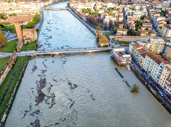 Vue Aérienne Fleuve Arno Pendant Les Inondations Pise Italie — Photo