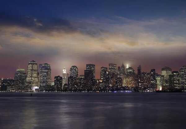 Manhattan skylin by night.