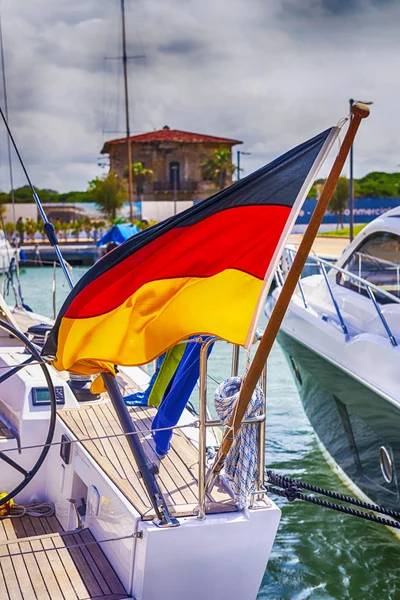German flag on the boat — Stock Photo, Image