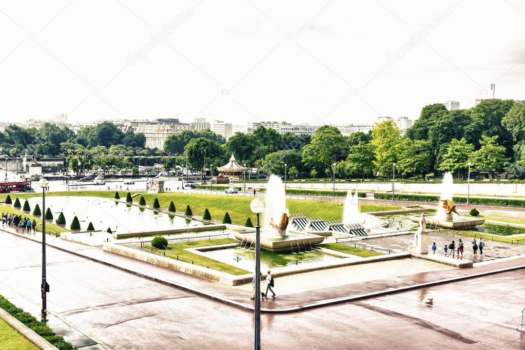 fountains in park, Trocadero, Paris.