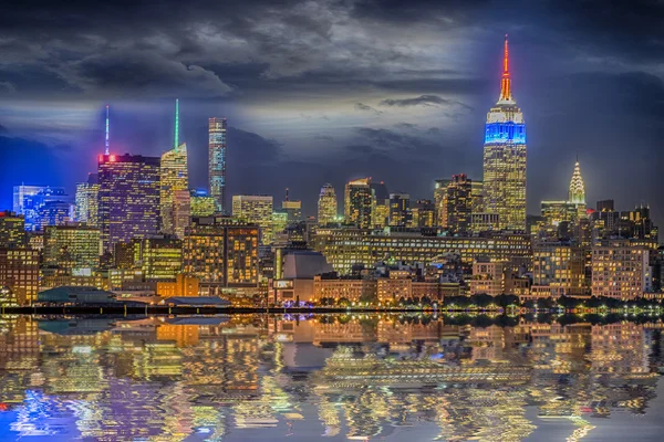 Illuminated Manhattan Skyline Night New York City Usa — Stock Photo, Image
