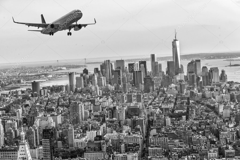 Plane over Manhattan, NYC.