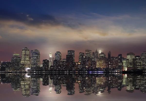 Paesaggio Urbano Illuminato Manhattan Notte New York Usa — Foto Stock