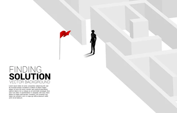 Üzletember Sziluettje Megtalálja Kiutat Útvesztőből Vörös Zászlóba Üzleti Koncepció Megoldás — Stock Vector