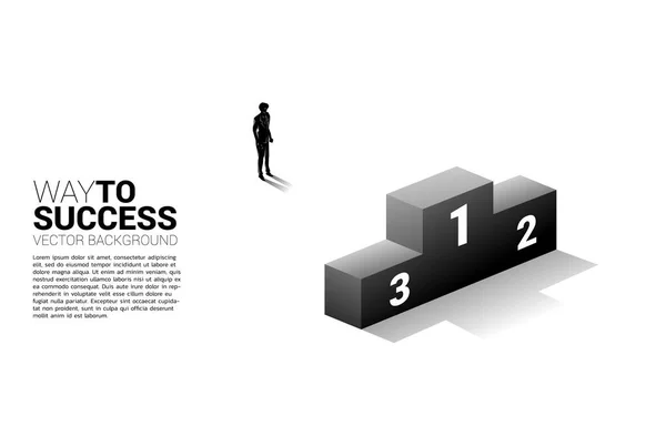 Silhouette Homme Affaires Debout Avec Podium Business Concept Gagnant Succès — Image vectorielle