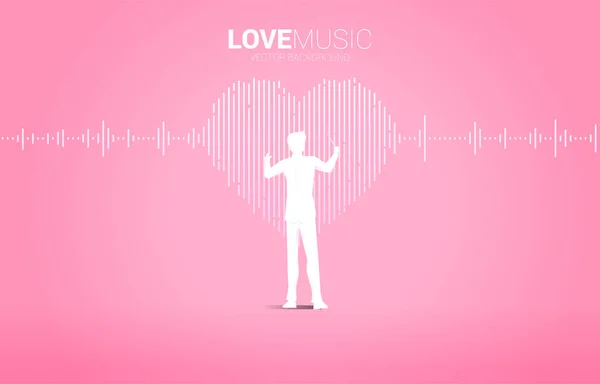 Vektor Silhouette Des Dirigenten Mit Sound Wave Heart Icon Music — Stockvektor