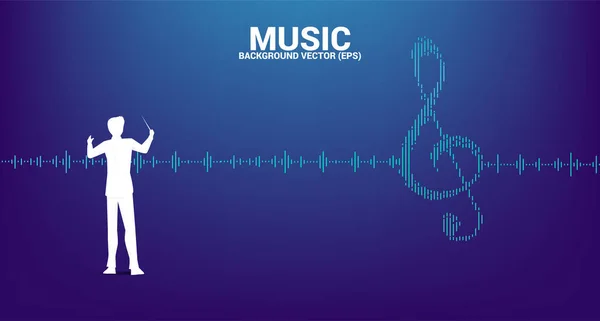 Vector Silhouette Conductor Sol Key Note Icon Sound Wave Music — 스톡 벡터