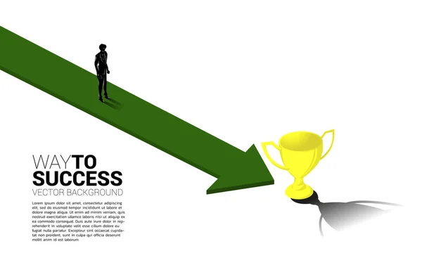 Silhouette Businessman Arrow Passer Trophée Concept Orientation Commerciale Vision Mission — Image vectorielle
