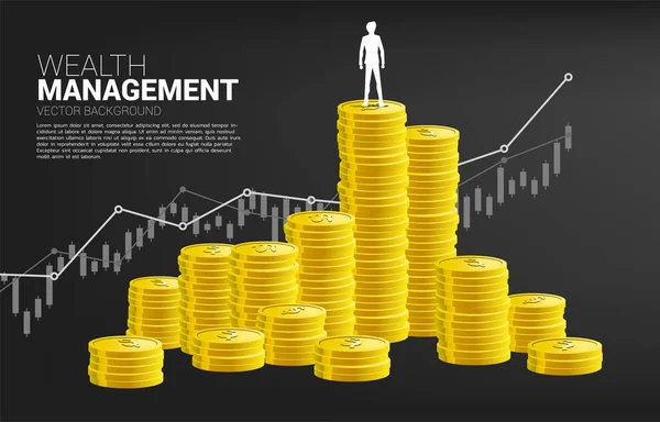 Silhouette Homme Affaires Avec Debout Sur Dessus Graphique Croissance Avec — Image vectorielle