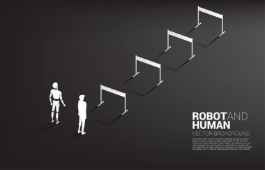 İnsan ve robotun adil olmayan yarışı. Makine öğrenme ve yapay zeka konsepti. İnsan robota karşı..