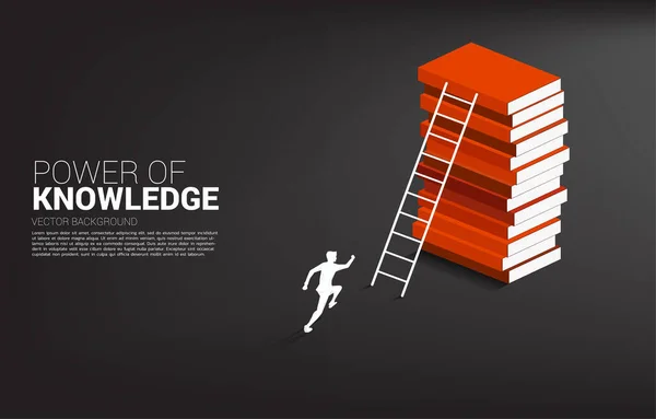 Bilginin Gücü Için Arka Planı Kavra Adamının Silueti Merdivenle Kitap — Stok Vektör