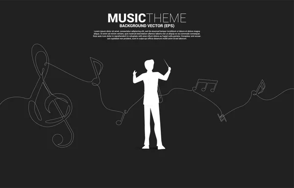 Silueta Vectorial Conductor Con Melodía Musical Flujo Baile Nota Una — Vector de stock