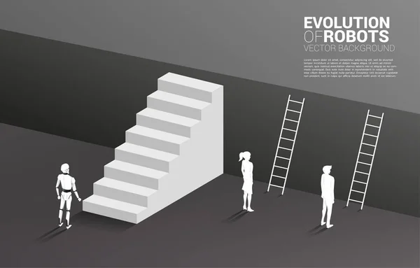 Robot Con Escalera Hombre Negocios Con Escalera Para Subir Piso — Archivo Imágenes Vectoriales