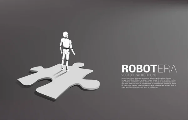 Roboten Står Pussel Konceptet Artificiell Intelligens Och Maskininlärning Arbetarteknik — Stock vektor