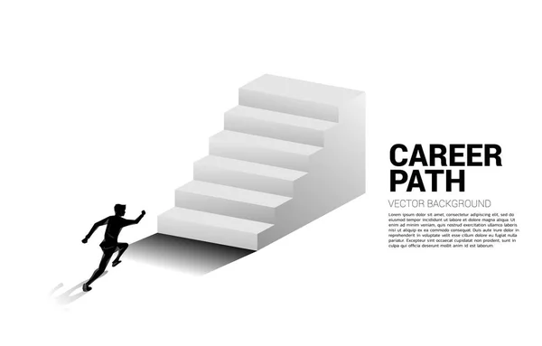 Silhouette Businessman Running Stair Concept People Ready Level Career Business — Stock Vector