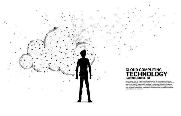 Silhouette Des Geschäftsmannes Und Wolke Netzwerktechnologie Polygon Punkt Verbundene Linie — Stockvektor