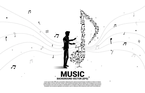 Silueta Vectorial Director Orquesta Con Icono Música Forma Danza Clave — Vector de stock