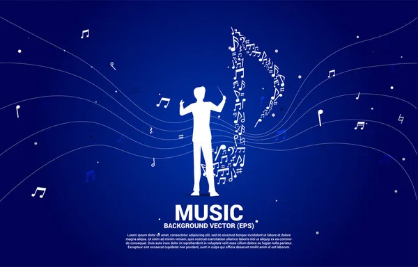 Silueta Vectorial Director Orquesta Con Icono Música Forma Danza Clave — Vector de stock