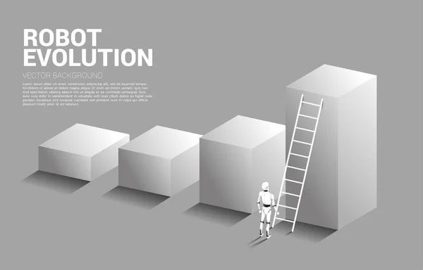 Robot Bar Grafiğinde Yükselmek Için Merdivenle Ayakta Duruyor Yapay Zeka — Stok Vektör