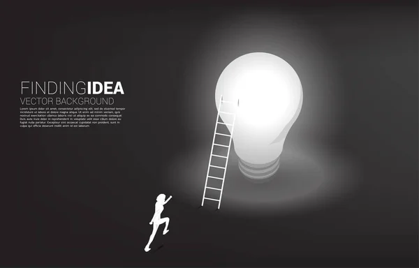 Silueta Hombre Negocios Corriendo Escalera Bombilla Concepto Negocio Idea Creativa — Archivo Imágenes Vectoriales