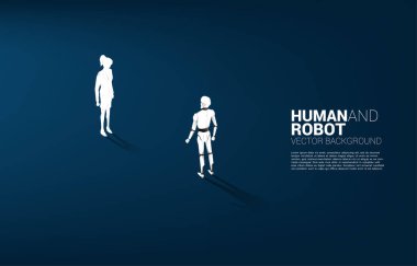 İnsan ve robotla yüzleşmek. Makine öğrenme ve yapay zeka konsepti. İnsan robota karşı..