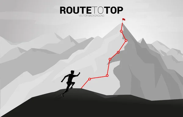 商人跑到山顶的路上 目标概念 职业道路 矢量概念 多边形点对线风格 — 图库矢量图片