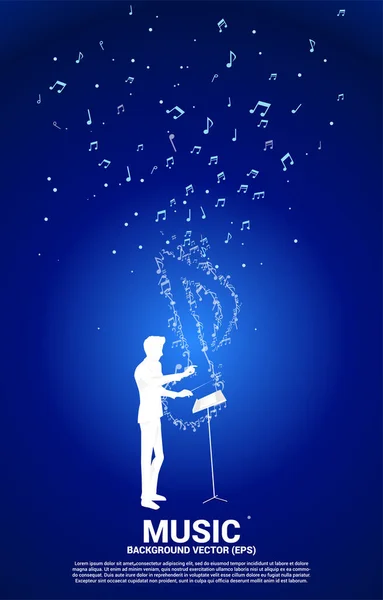 Silhouette Vectorielle Chef Orchestre Avec Icône Musique Forme Note Clé — Image vectorielle