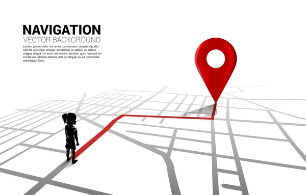 Route Zwischen Location Pin Marker Und Mädchen Auf Der Stadtkarte — Stockvektor