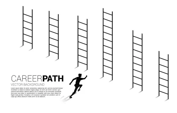 Business Concept Competition Challenge Silhouette Businessman Running Highest Ladder — Stock Vector