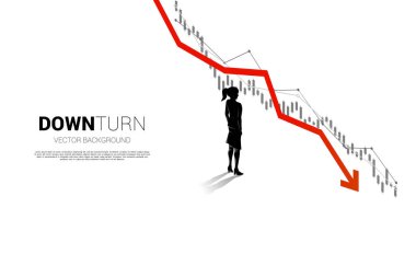 İş kadınının silueti grafiği alt üst ediyor. Başarısızlık ve kazara iş yapma kavramı