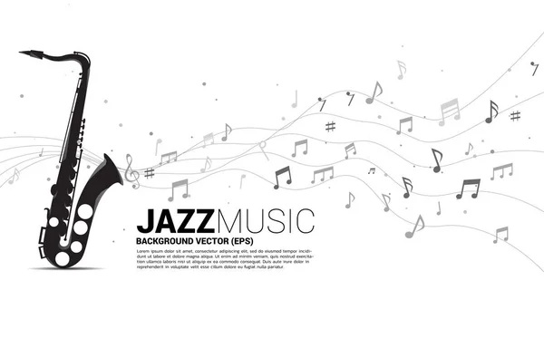 矢量音乐旋律 从萨克斯风中跳出来的舞曲 爵士乐和音乐会主题的概念背景 — 图库矢量图片