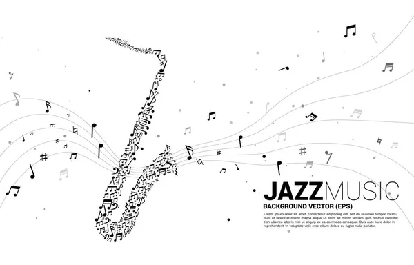 Vectorsaxofoon Uit Muziekmelodie Notenstroom Concept Achtergrond Voor Jazzlied Concertthema — Stockvector