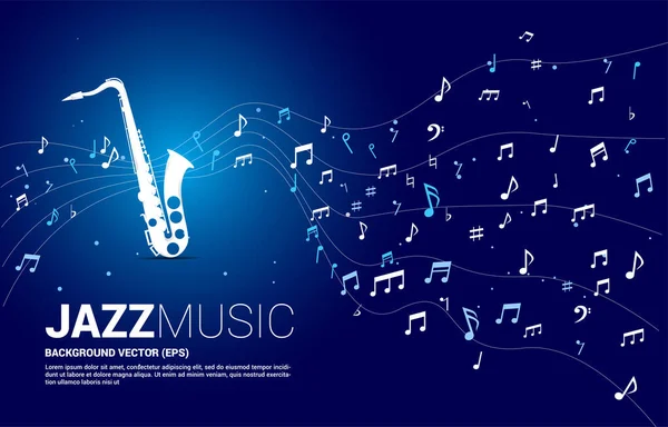 Vector Music Melody Note Dancing Flow Saxophone Concept Background Jazz — Stock Vector