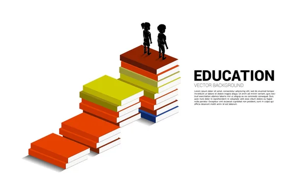 知識の力の概念背景 本の山の上に立つ子供のシルエット — ストックベクタ