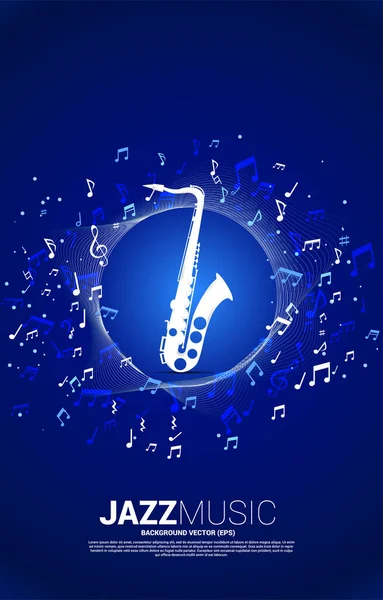 Vector Music Melody Note Flow Avec Saxophone Concept Fond Pour — Image vectorielle