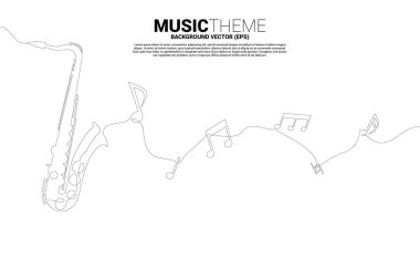 Tek satırlık saksafondan vektör müzik melodisi. Caz şarkısı ve konser teması için kavram arka planı.